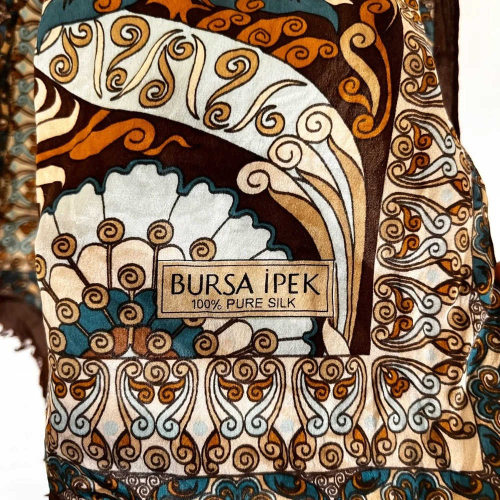 Bursa Ipek | Green Brown‎ Design 100% Pure Silk Scarf